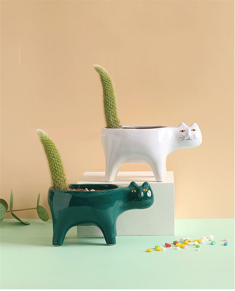 Snake Plant Ceramic - Sevimli Kedi Seramik Bahçe Saksı Hayvan